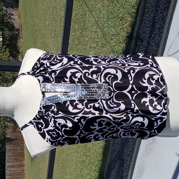 INC International Concepts Petite Sequin Embellished Halter Top Size P Blk/White - Picture 1 of 11